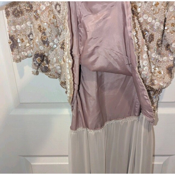 George F. Couture Size 14 Cream Silk Blend Mother Of The Bride Glass Beaded Gown - Picture 4 of 6